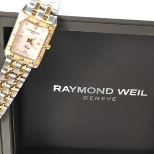 Beautiful Raymond Weil tango ladies watch with diamonds on the face.